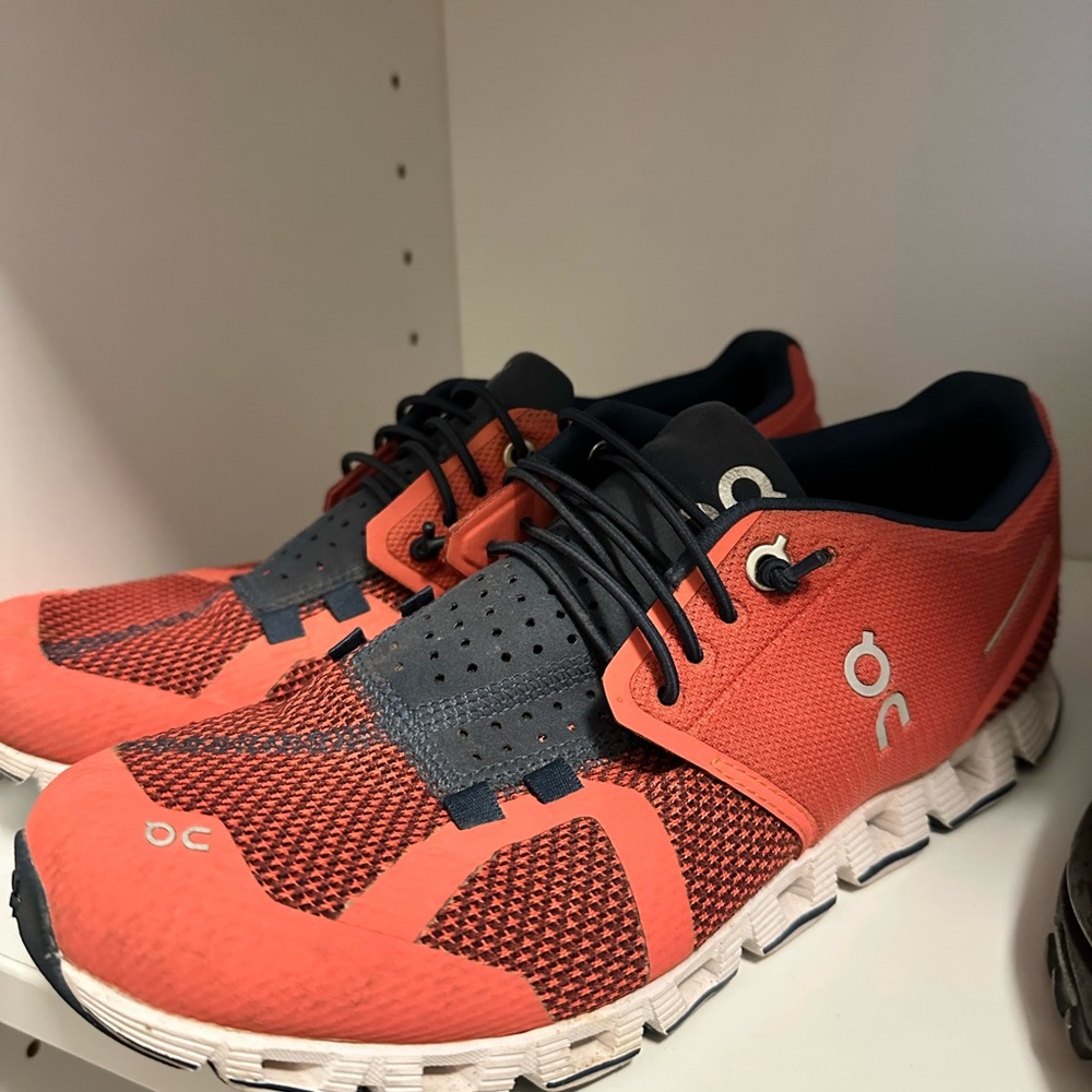 On Running Blue and Orange Athletic Shoes